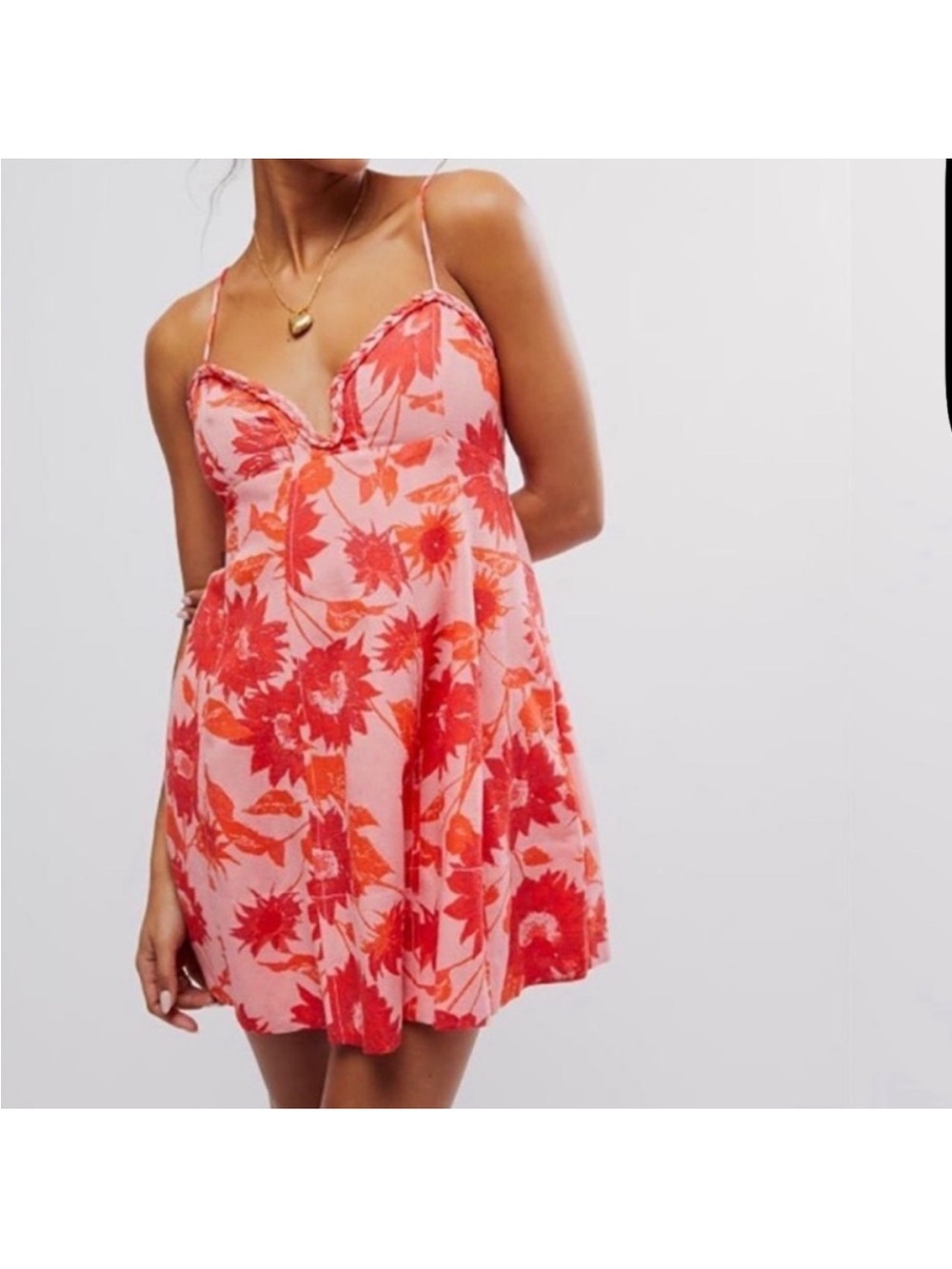 Free People Pink Mini Dress with Red Floral Print